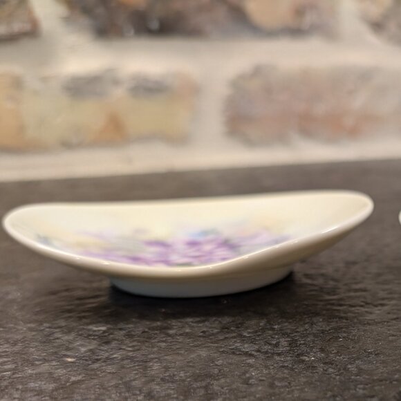 (2) Vintage Hand Painted Porcelain Jewelry Trinket Dish Floral 4 1/4" X 3 1/2" - Picture 7 of 10